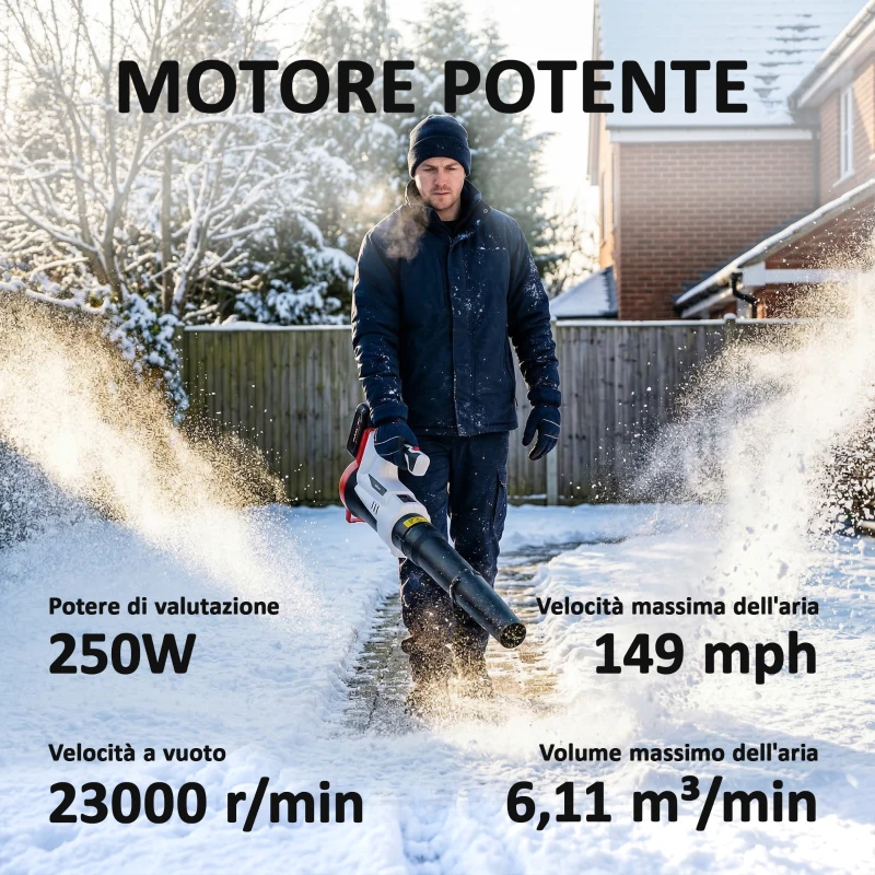 Outsunny Soffiatore per Foglie Cordless con Batteria da 4000mAh e Caricatore, 18V, Leggero con 6 Livelli di Velocità