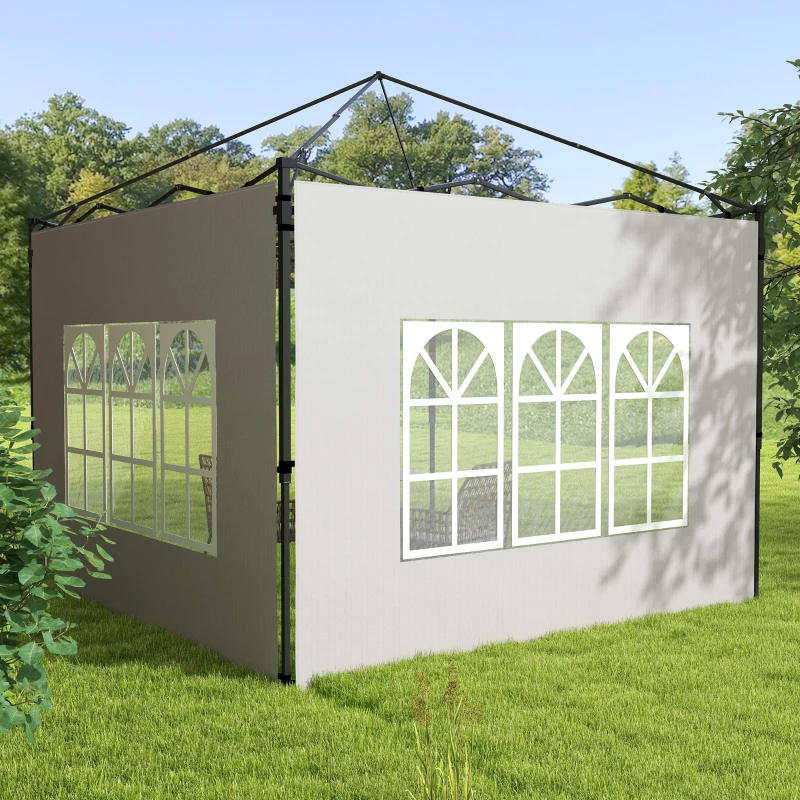 Outsunny Set 2 Pareti Laterali per Gazebo 3x3 m e 3x6m con Finestre, in PE e Plastica, 293x193 cm, Bianco