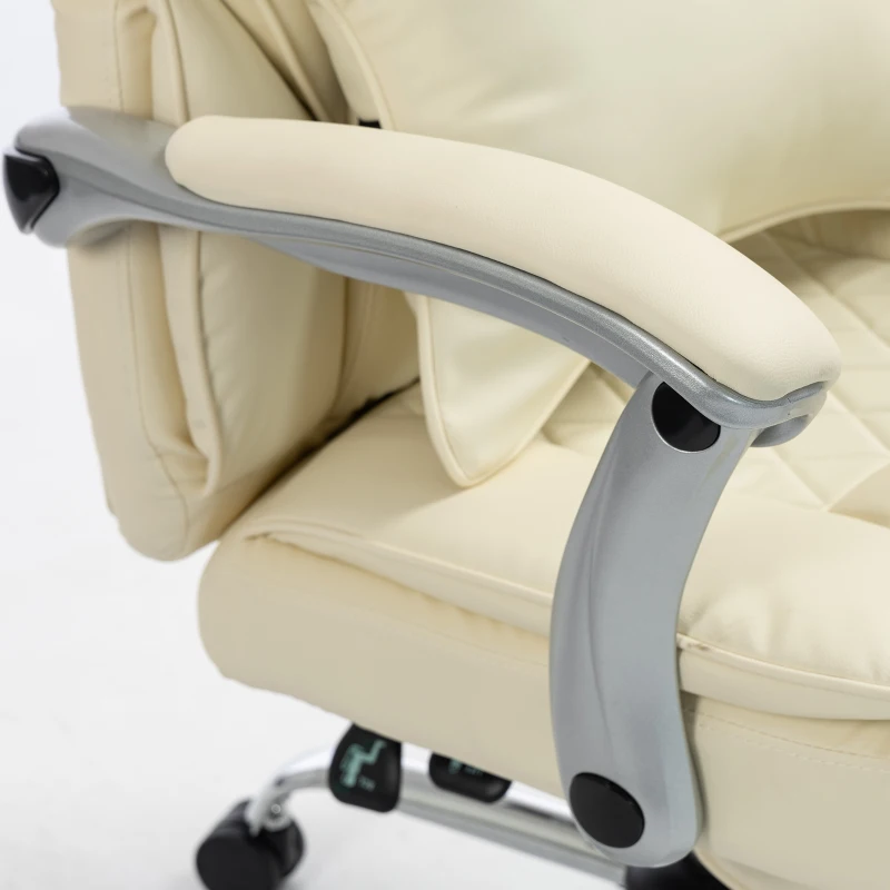 HOMCOM Executive Office Chair, PU Big and Tall Office Chair 180 kg with Wide Seat, Reclining, Lumbar Support, Beige