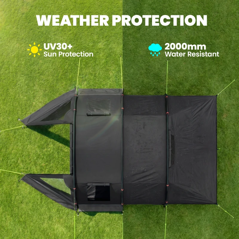 Outsunny 3-4 Man Tunnel Tent, Two Room Camping Tent with Windows and Covers, Portable Carry Bag, for Fishing, Hiking, Sports, Festival - Black