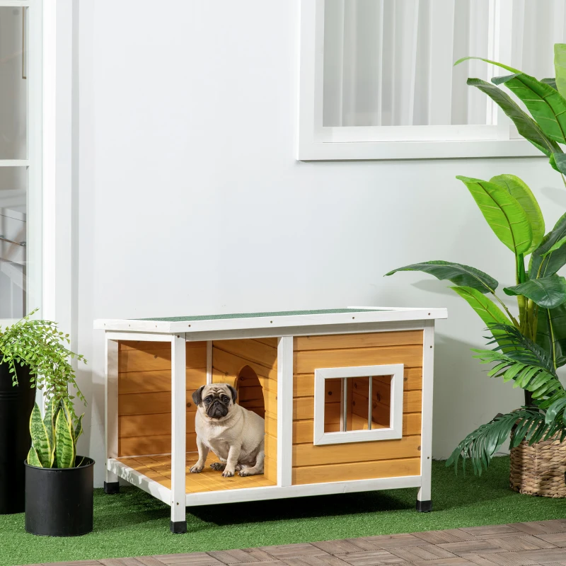 PawHut Cuccia per Cani da Esterno in Legno di Abete con Veranda Coperta e Tetto Inclinabile, 85.5x62x60 cm, Multicolore