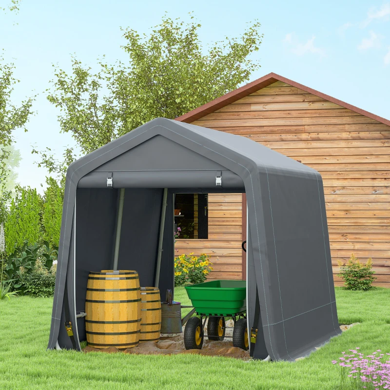 Outsunny Tenda Garage 2.4x2m per Veicoli e Biciclette in Metallo e Tessuto PE, Grigio Scuro