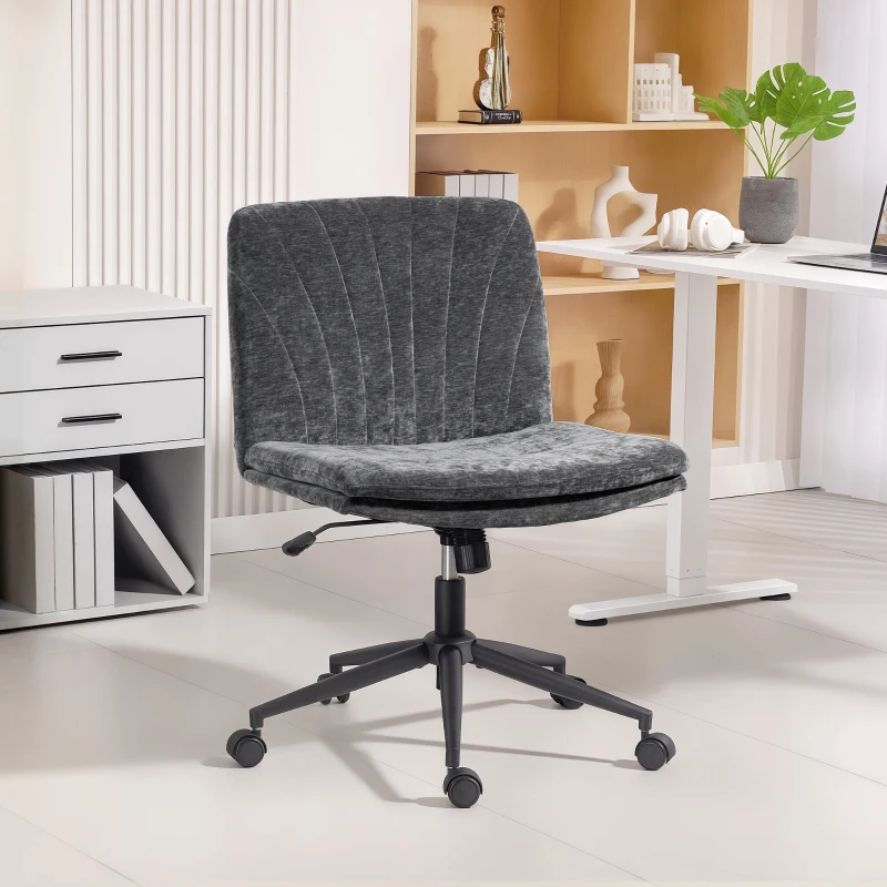 HOMCOM Silla de Oficina con Asiento Ancho sin Reposabrazos Ruedas Altura Ajustable Giratoria Función Basculante Gris