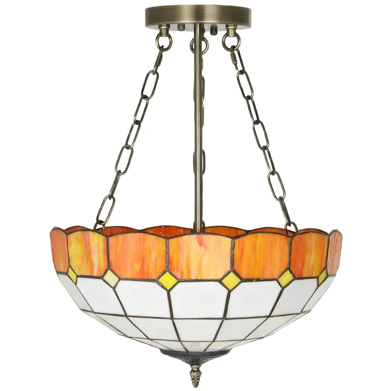 HOMCOM Tiffany Style Ceiling Light, Vintage Chandelier with 3 E27 Sockets, Semi Flush Mount for Living Room, Bulbs Not Included