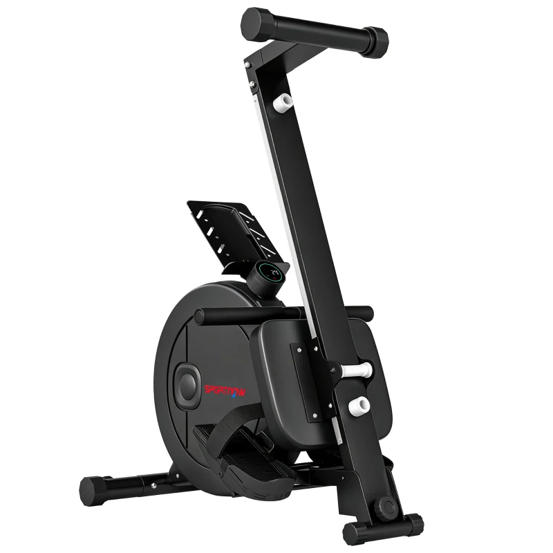 SPORTNOW Rameur Musculation d'Appartement Pliable 16 Niveaux, App, Écran LCD, Support de Tablette, 180x50x75cm, Noir