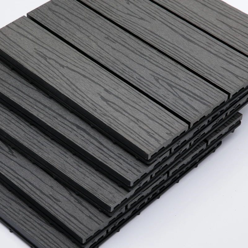 Outsunny WPC Interlocking Decking Tiles, Pack of 11 Interlocking Patio Paving Slabs, 30 x 30 x 2.2 cm, Grey