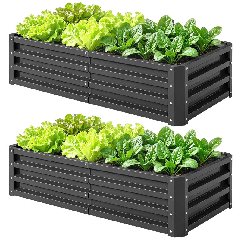 Outsunny Set of 2 Raised Beds for Garden, Galvanised Outdoor Planters for Herbs Vegetables, Use for Patio Balcony, Grey