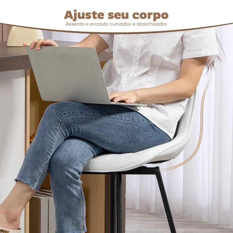 HOMCOM Conjunto de 2 Bancos de Bar Giratórios com Encosto Curvado e Apoio para os Pés Estofados em PU 47x54,5x97,5 cm Branco