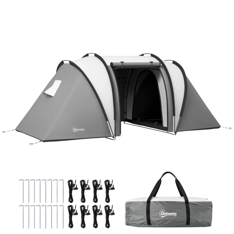Outsunny Tente de camping familiale 4-5 personnes avec 2 chambres 3 fenêtre, sac de transport, étanche, dim. 450L x 220l x 180Hcm