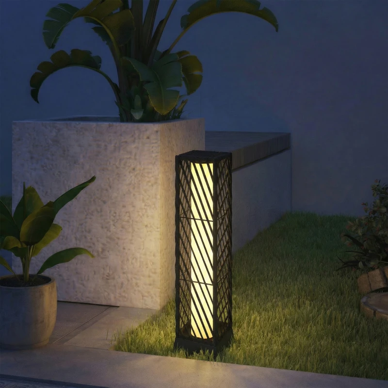 Outsunny Candeeiro de Jardim em Vime Candeeiro Solar Exterior com Luzes LED Automáticas Impermeável IP44 16x16x68 cm Preto