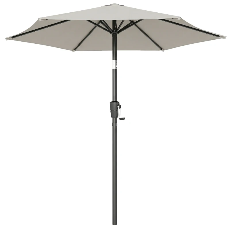 Outsunny Ombrellone da Giardino Inclinabile 2x2 m a 6 Stecche con Manovella, in Metallo e Poliestere Grigio Chiaro