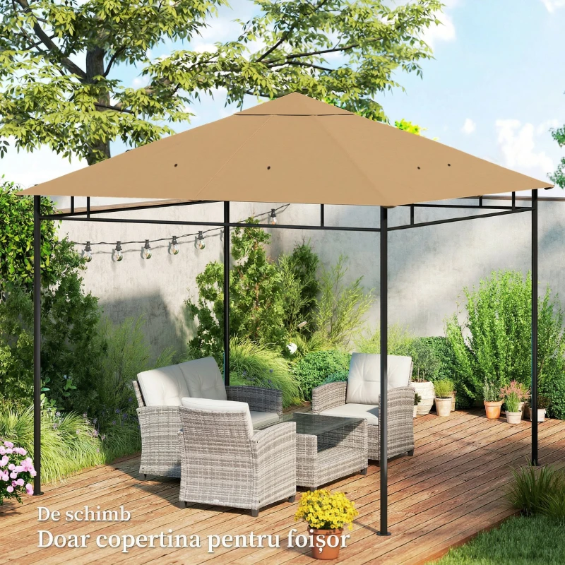 Outsunny Acoperiș de rezervă pentru pavilion 3x3m din poliester cu orificii de ventilație și găuri pentru drenaj, bej
