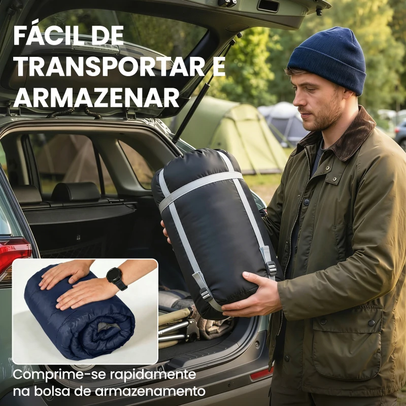 Outsunny Saco-Cama Duplo para Adultos Tamanho Queen para 2 Pessoas com 2 Almofadas e Saco de Transporte Azul Escuro