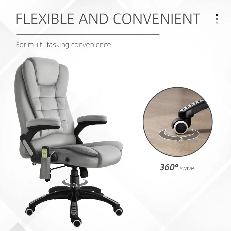 Vinsetto Scaun de birou cu masaj vibrator, Scaun ergonomic de birou cu funcție de încălzire, întindere, reglabil pe înălțime, scaun de director cu telecomandă, buzunar lateral, aspect de catifea, maro