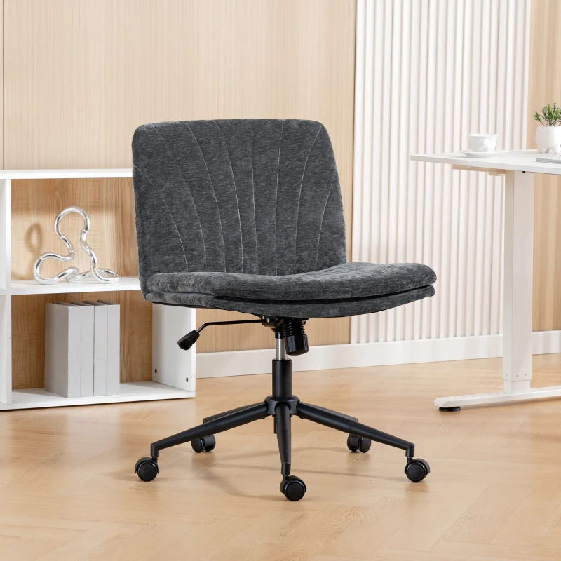 HOMCOM Silla de Oficina con Asiento Ancho sin Reposabrazos Ruedas Altura Ajustable Giratoria Función Basculante Gris