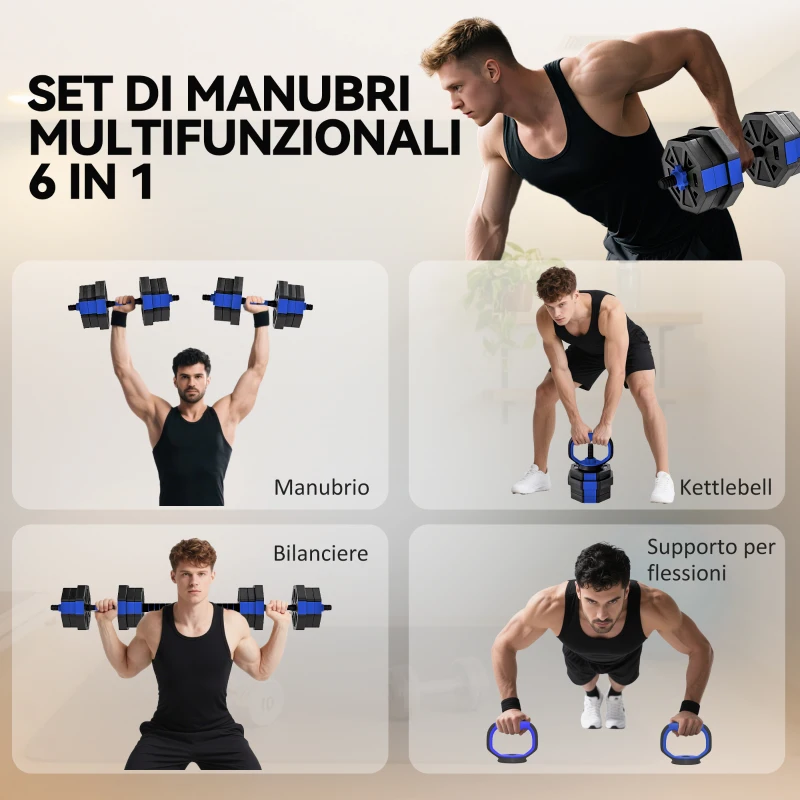 SPORTNOW Set Pesi Palestra 6 in 1 Multifunzione da 20kg Totali in Plastica e Sabbia, 125x18x18 cm, Blu