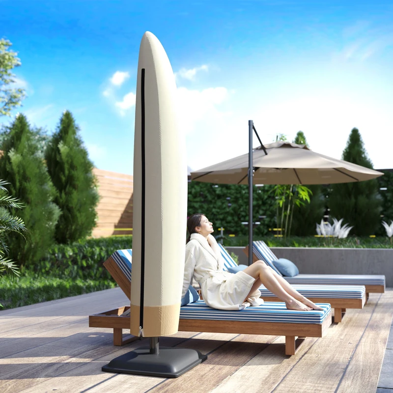 Outsunny Funda para Sombrilla de Jardín Funda para Parasol Impermeable Tela Oxford 600D Cubierta de Parasol con Cremallera para Jardín Exterior Ø56x220 cm Beige