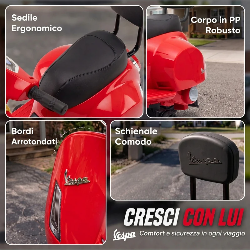 AIYAPLAY Moto Elettrica per Bambini 1.5-3 Anni MINI VESPA GTS 6V, Rossa