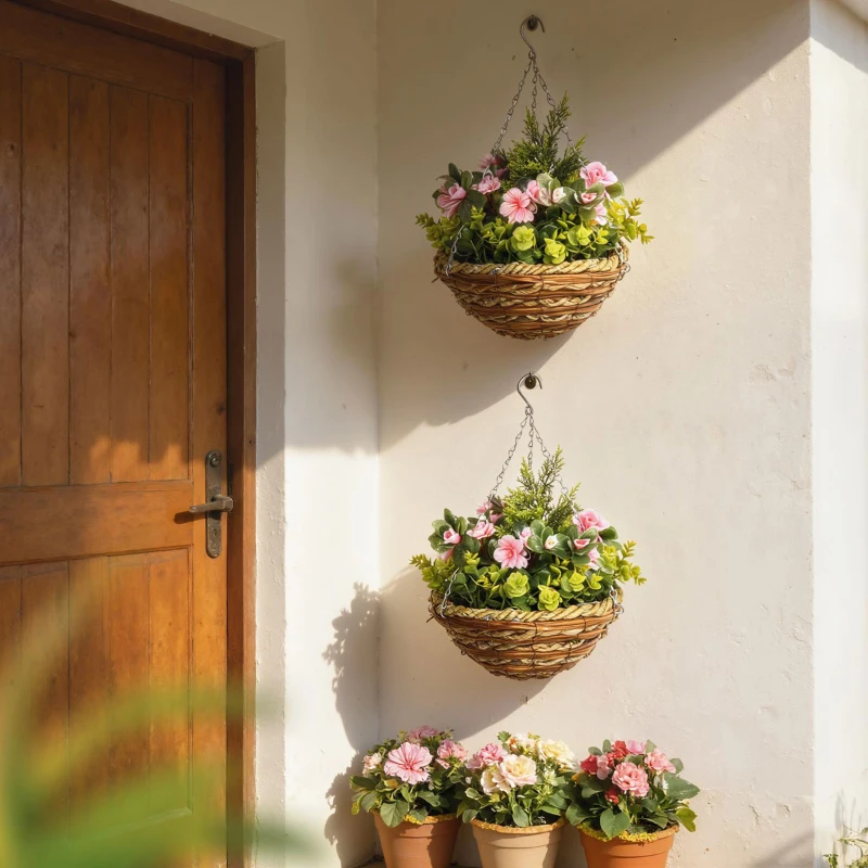 Outsunny Set of Two Hanging Lisianthus Flower Pots - Pink/Green