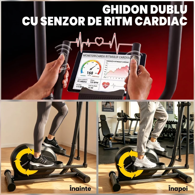 Bicicletă Eliptică SPORTNOW pentru Acasă, Silențioasă și Magnetică, Compatibilă cu Aplicații