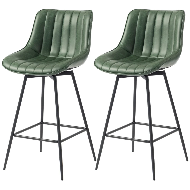 HOMCOM Set of 2 PU Leather Swivel Bar Stools - Dark Green