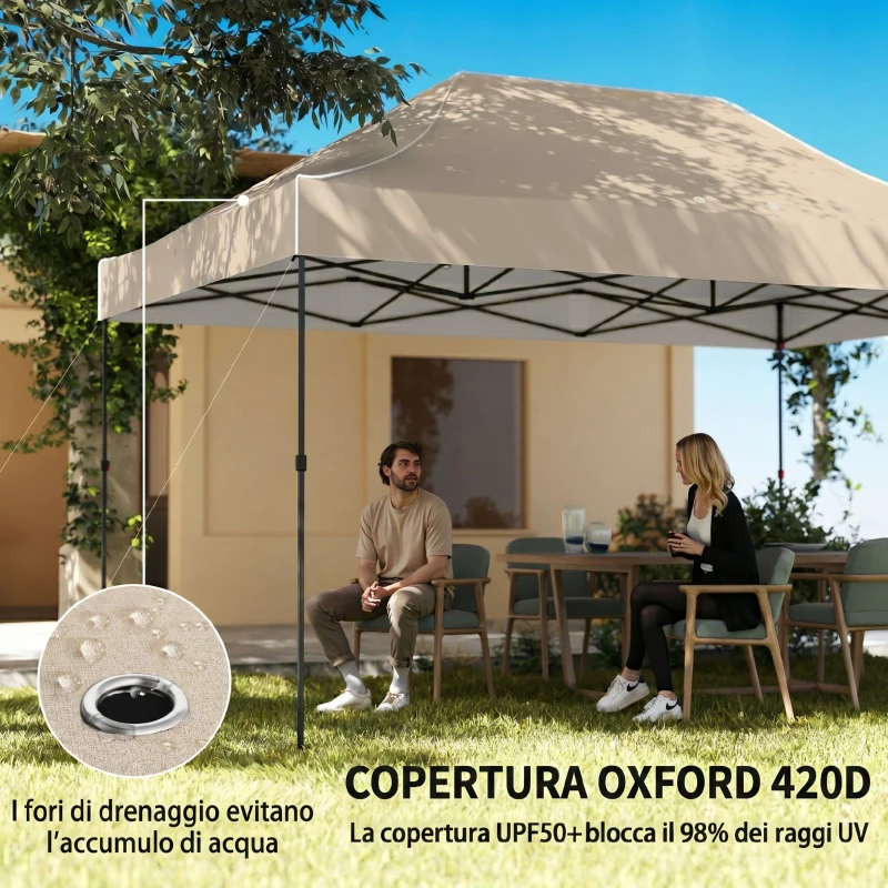 Outsunny Gazebo Pop Up Pieghevole con Pareti Laterali e Finestre, 2.9x4.3 m, in Metallo e Tessuto Oxford, Marrone Sabbia