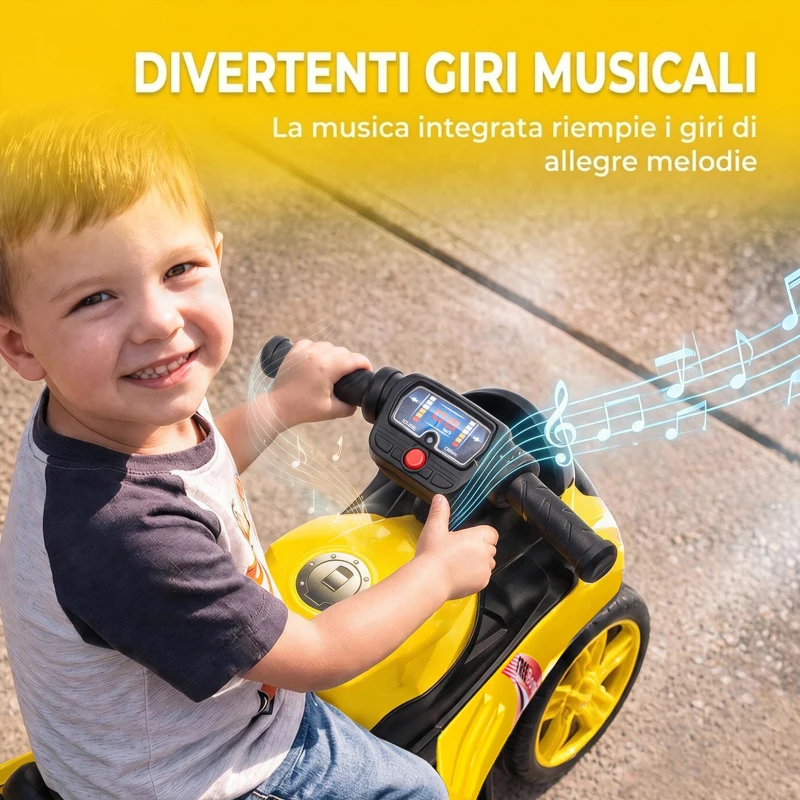 AIYAPLAY Moto per Bambini Balance Bike Senza Pedali con Musica, Età 18 Mesi - 3 Anni, Giallo
