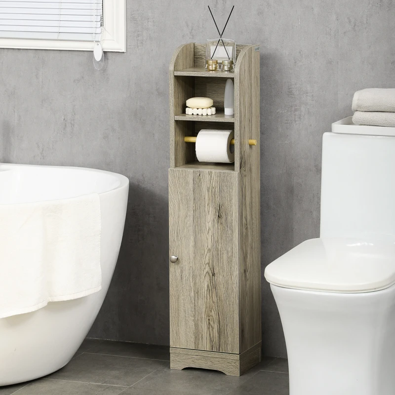 kleankin Meuble bas de salle de bain 1 étagère supérieure ouverte 2 compartiments et 1 placard 23 x 18 x 100 cm gris
