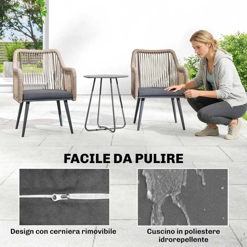 Outsunny Set 2 Sedie da Giardino con Cuscini e Braccioli, in Acciaio e Rattan PE, 54x65x80 cm, Grigio Scuro