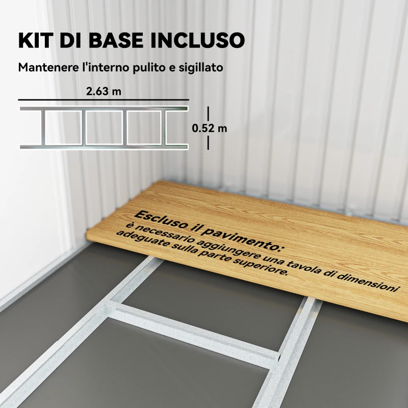 Outsunny Ripostiglio da Giardino in Acciaio con 2 Prese d'Aria e 2 Porte Scorrevoli, 280x130x172 cm, Marrone Legno