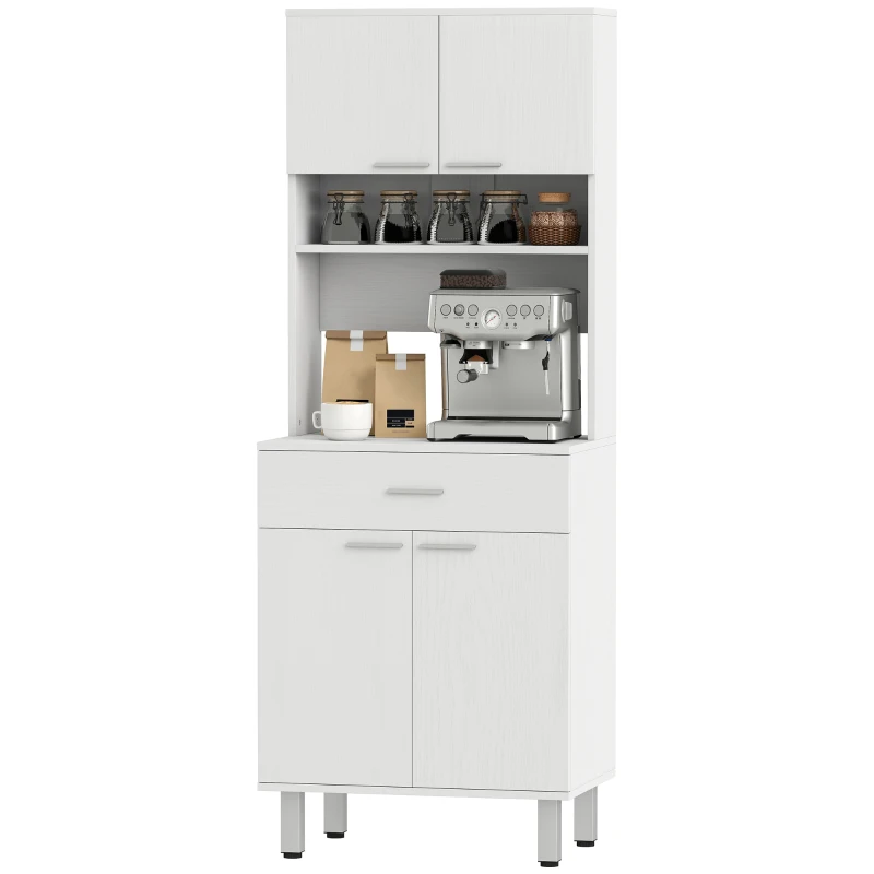 HOMCOM Dulap Bucatarie Mare din Lemn – Clasic Alb Elegant