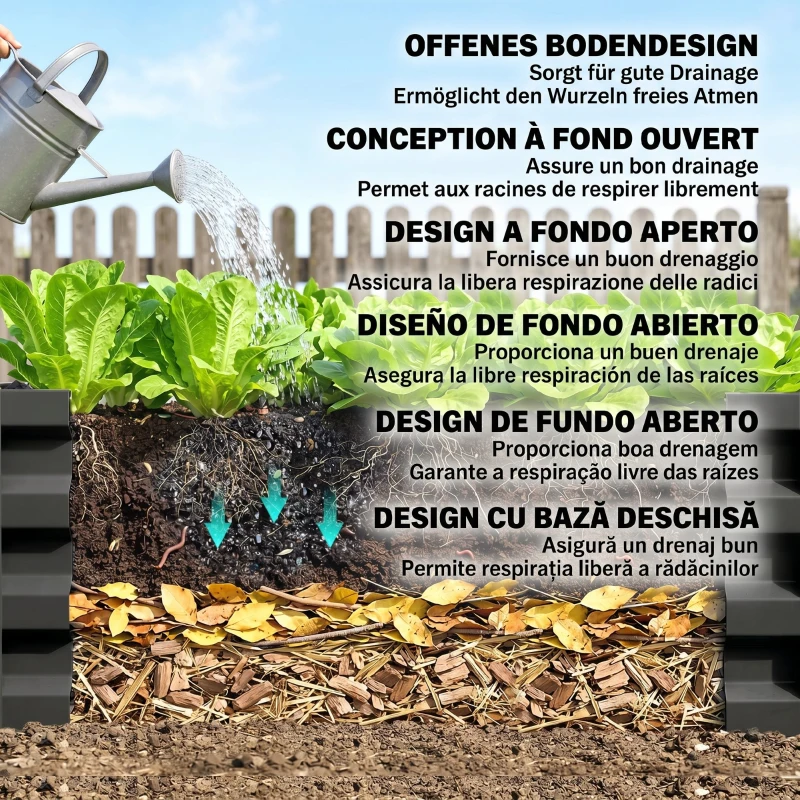 Outsunny Set de 2 jardiniere pentru grădină cu fund deschis, din oțel galvanizat, 100x60x30cm, gri