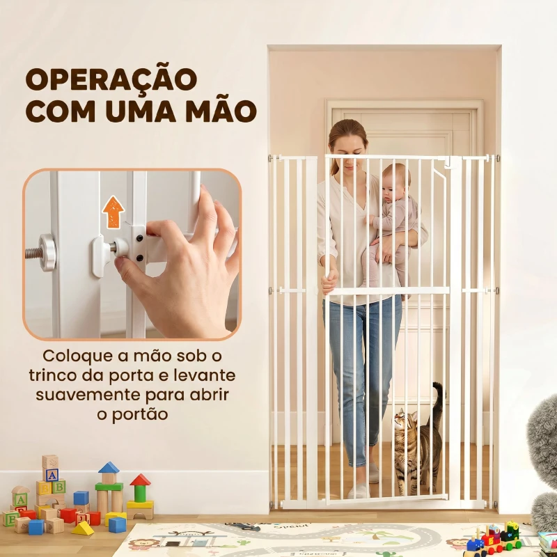 PawHut Barreira de Segurança Extra Alta 160 cm para Crianças e Animais, Ajustável 76-105 cm com Fecho Automático