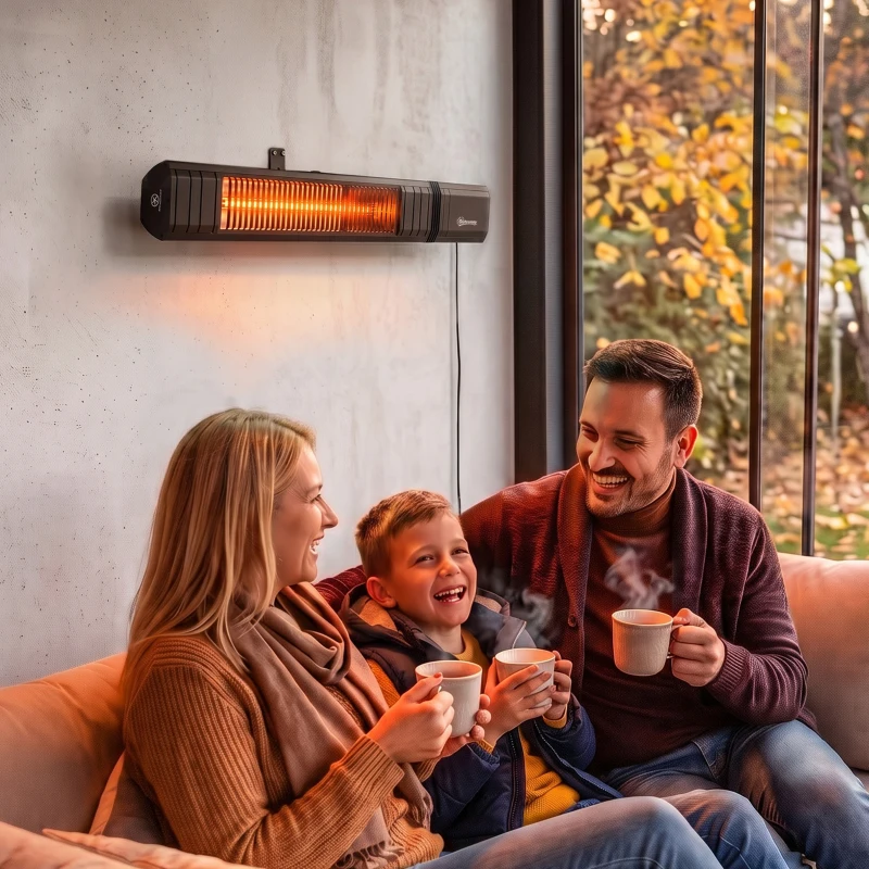 Outsunny 2000 W Electric Infrared Patio Heater, IP65 Outdoor Garden Heater with APP/Touch/Remote Control, 9 Heat Settings, Black