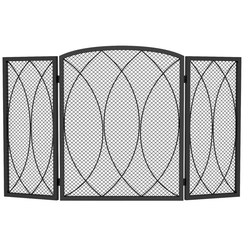 HOMCOM Geometrisch 3-delig inklapbaar metalen vonkenscherm, hittebestendig haardscherm, zwart