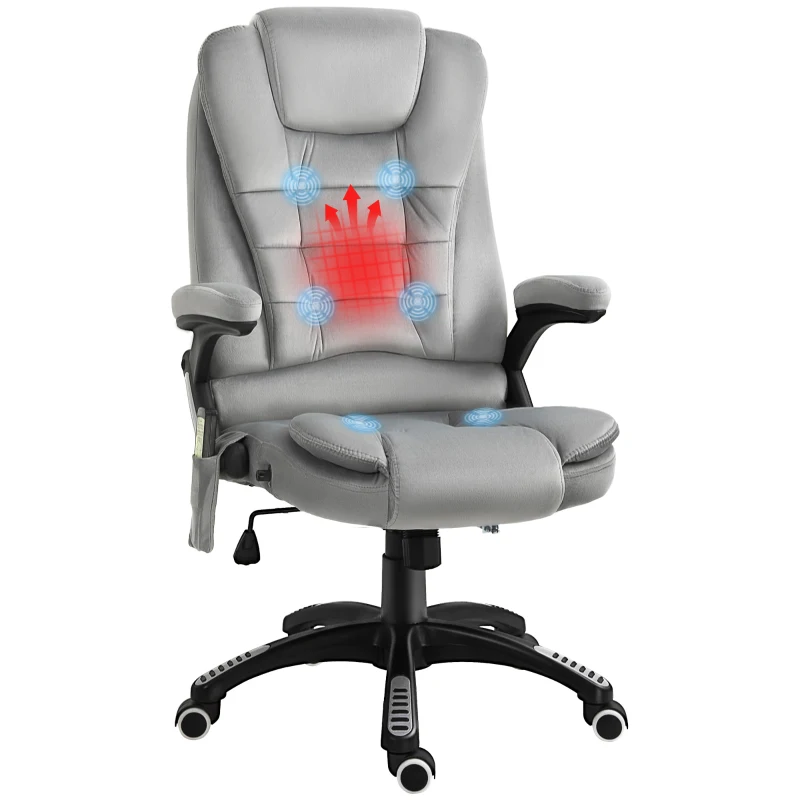 Vinsetto Scaun de birou cu masaj vibrator, Scaun ergonomic de birou cu funcție de încălzire, întindere, reglabil pe înălțime, scaun de director cu telecomandă, buzunar lateral, aspect de catifea, maro