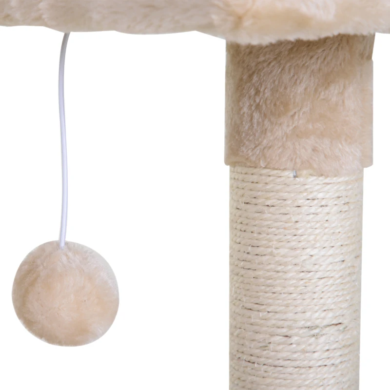 PawHut Torre per Gatti max 3.6kg con Amaca e Pallina Appesa, in Legno e Peluche, 50x36x70 cm, Beige