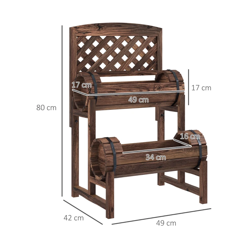 Outsunny Fioriera da Esterno a 2 Livelli con Fori di Drenaggio e Griglia, in Legno di Abete, 42x49x80 cm, Marrone