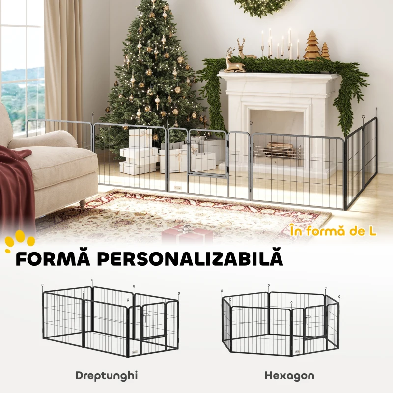 PawHut Țarc pentru Câini cu 6 Panouri Modulabile de 80x1.5x60 cm din Oțel Gri Închis cu Ușă de Intrare