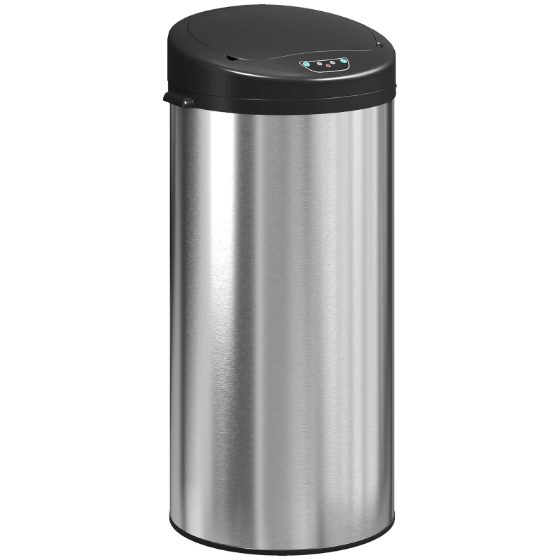 HOMCOM Poubelle de cuisine automatique 30 L en acier inoxydable, couvercle à fermeture en douceur, 32 x 30 x 68 cm, argent