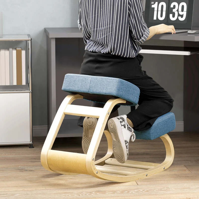Vinsetto Siège assis-genoux ergonomique chaise à genoux coussin confortable à bascule en tissu et bois