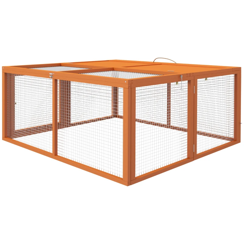 PawHut Cușcă pliabilă de exterior pentru 2-3 rozătoare, cu multiple intrări, din lemn și oțel, 110x105x50 cm, portocaliu