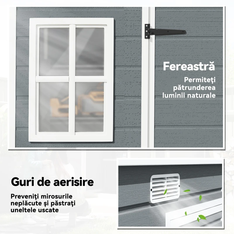 Outsunny Depozit pentru Unelte cu 2 Intrări, Ferestre și Orificii de Aerisire, din PP și Aluminiu, 303x183x184 cm, Gri