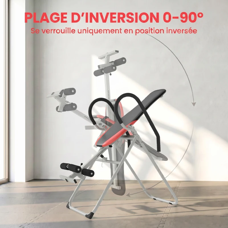 SPORTNOW Table d'Inversion Pliable en Acier, Inversion 0-90°, Verrou de Cheville Réglable, 122x59x130cm, Rouge