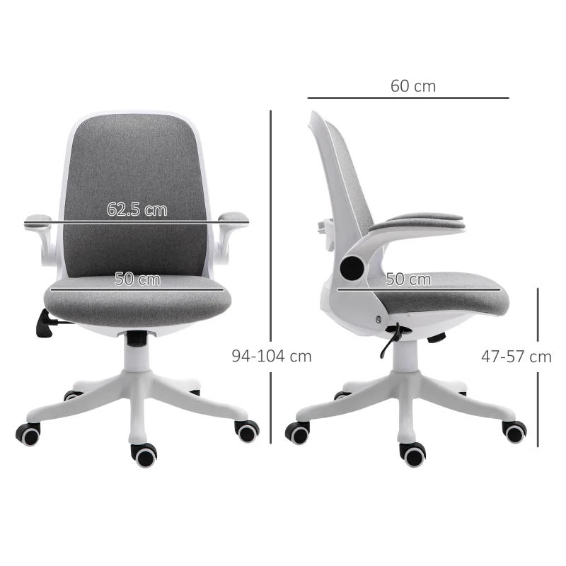 Vinsetto Fotoliu de birou Silla de Escritorio Basculante Altura Ajustable Reposabrazos Elevable 62,5x60x94-104 cm Gris