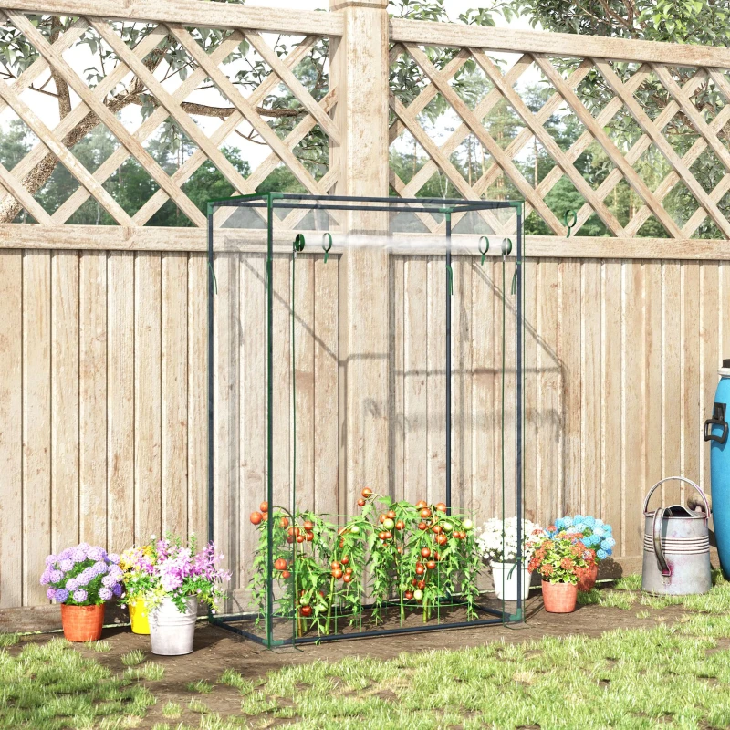 Outsunny Serre de jardin, serre de balcon, bâche renforcée PVC, châssis en acier, porte zippée enroulable, pour légumes plantes fleurs en toutes saisons intérieur et extérieur, 100 x 50 x 150 cm blanc