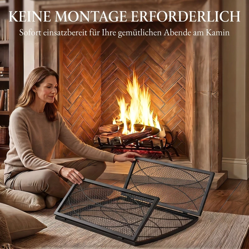 HOMCOM Geometrisch 3-delig inklapbaar metalen vonkenscherm, hittebestendig haardscherm, zwart