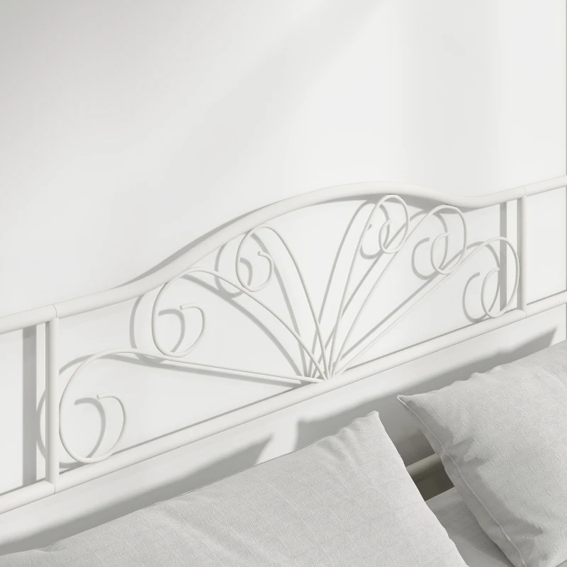 HOMCOM Canopy Bed Frame Double Size, Metal Platform Bed Frame with Headboard and Footboard, Underbed Storage, White
