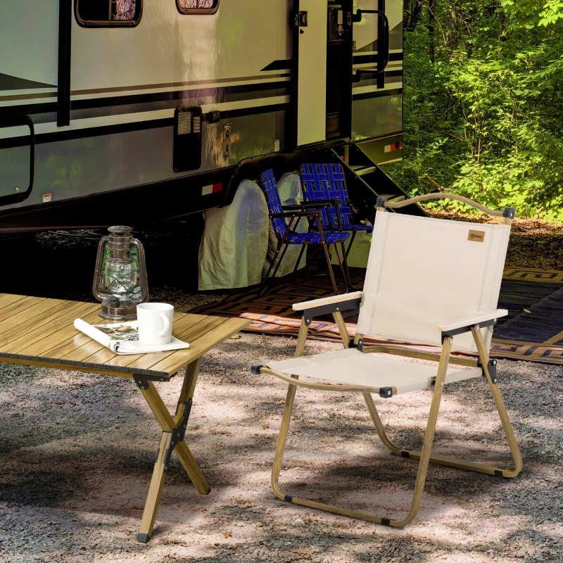 Outsunny Chaise de camping chaise de pêche pliante avec accoudoirs tissu Oxford et structure acier 54 x 59 x 78 cm Kaki