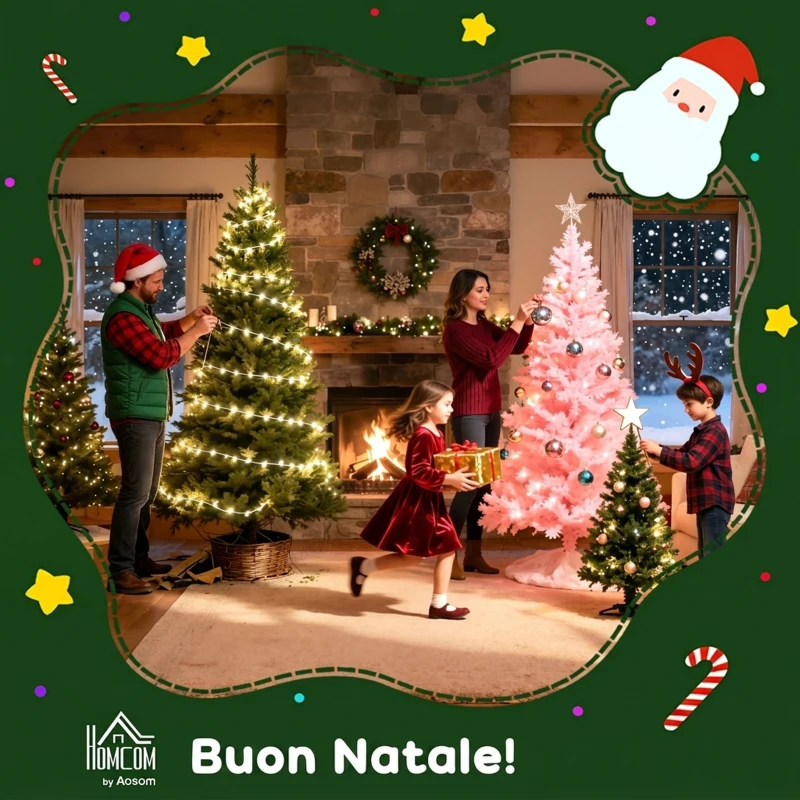 HOMCOM Albero di Natale Innevato Alto 150 cm con 358 Rami Ignifughi e Base in Acciaio, Verde